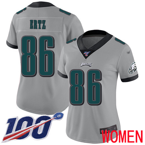 Women Philadelphia Eagles #86 Zach Ertz Limited Silver Inverted Legend NFL Jersey 100th Season Football->women nfl jersey->Women Jersey